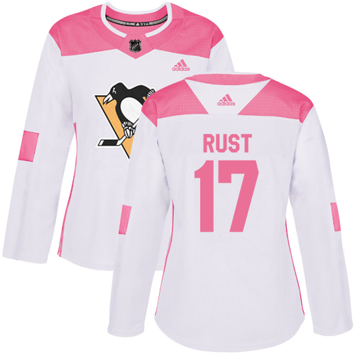 Adidas Penguins #17 Bryan Rust White/Pink Authentic Fashion Women's Stitched NHL Jersey - Click Image to Close